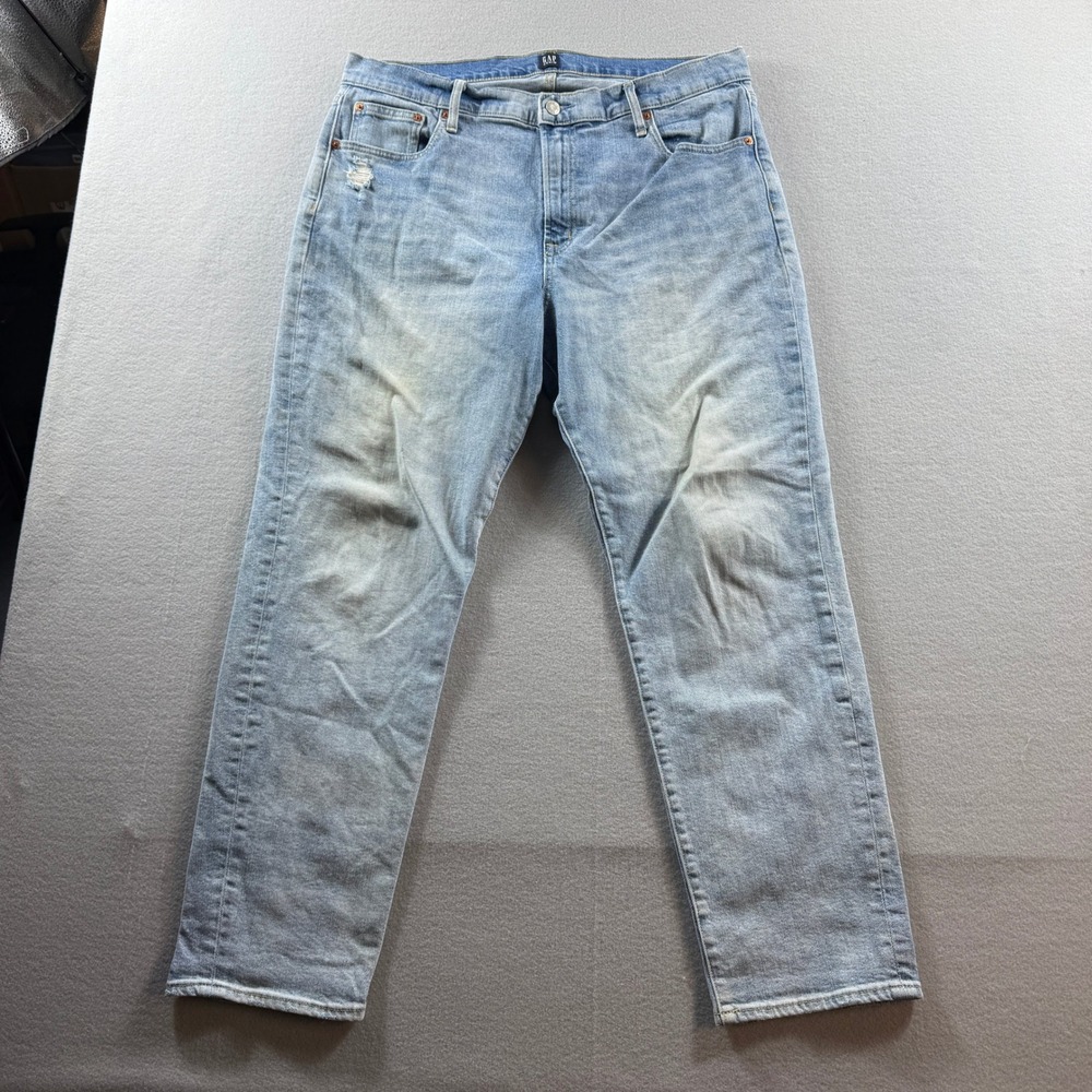 Gap Denim Jeans Mens 33x28 Blue Distressed‎ Straight Leg Stretch